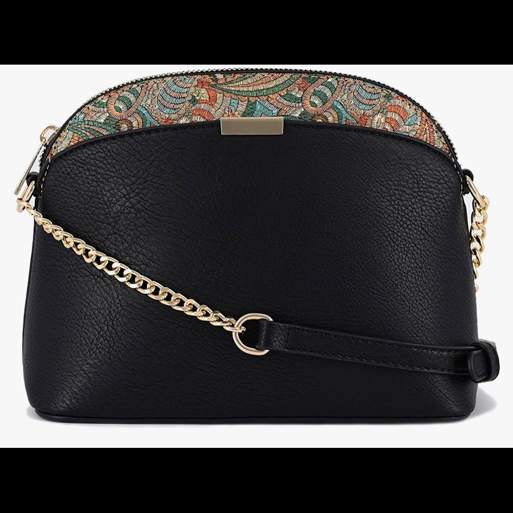 NWT Lightweight Paisley Accent Small Dome Crossbody Bag with Chain Strap